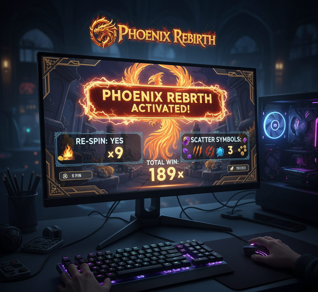 PC gamer viewing the ‘Phoenix Rebirth’ slot screen with the feature activated and a 189× win.