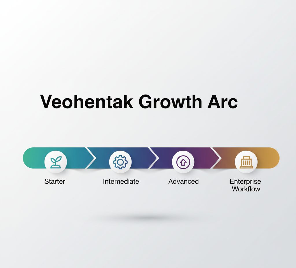 Growth arc graphic showing four stages: Starter, Intermediate, Advanced, and Enterprise Workflow.