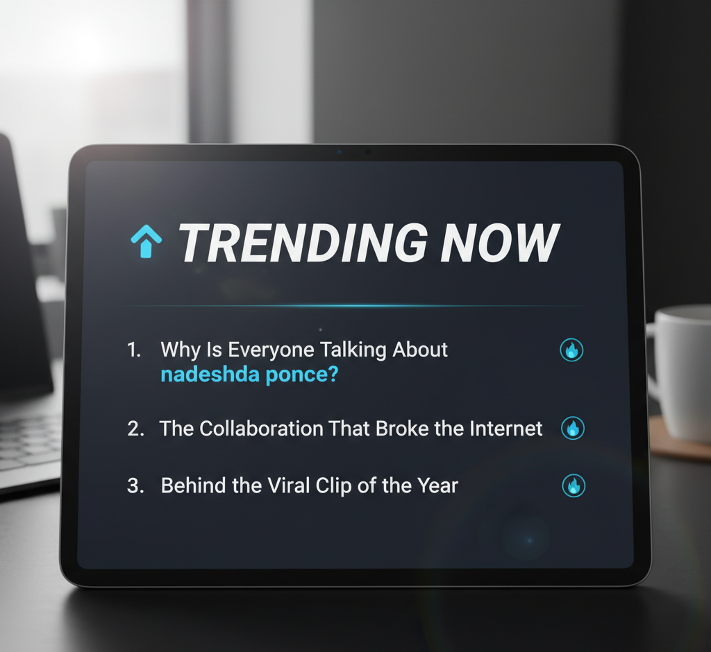 Tablet screen displaying a “Trending Now” list with three headline items.