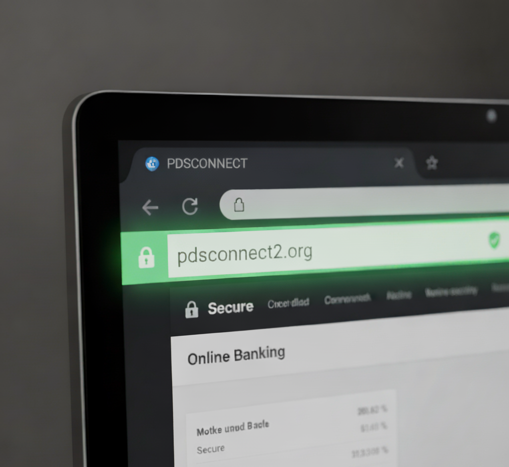 Computer screen showing the secure login page for pdsconnect2.org online banking.